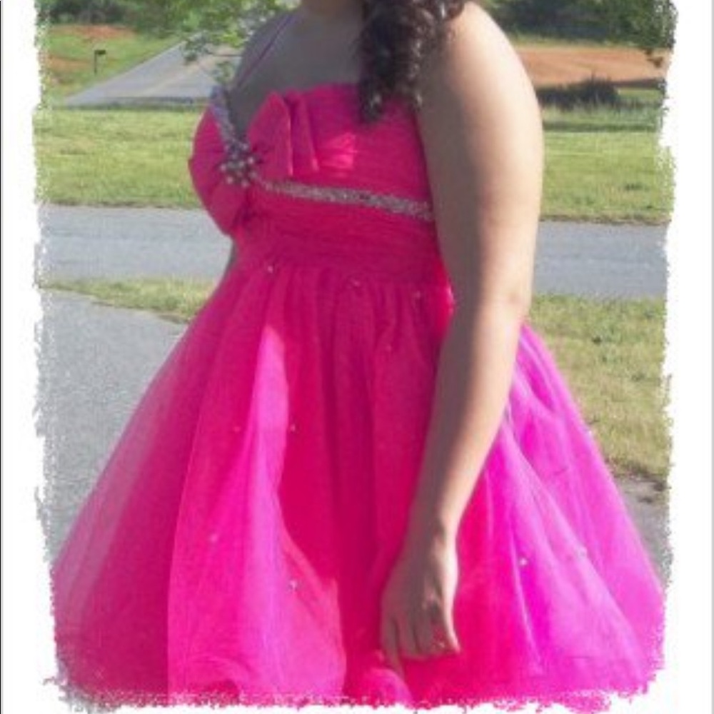 Hot pink short prom dress